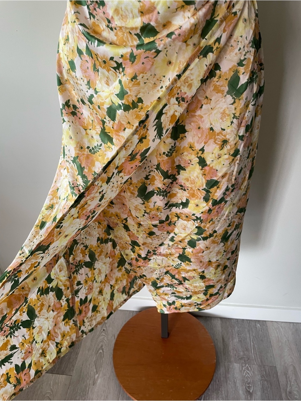 INMOD Satin Floral Faux Wrap Midi Slip Sun Dress Cowl Neck Small - Picture 5 of 7
